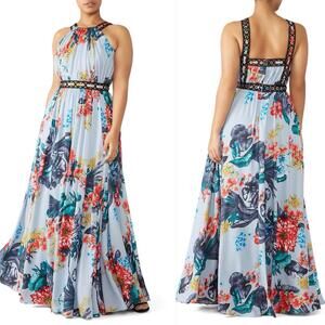 $1090 Badgley Mischka Floral HalterTop Empire Waist Grommet Maxi Designer- SZ 16